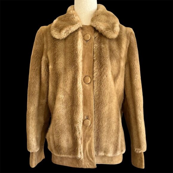 Tissavel France Faux Fur & Suede Coat S/M Luxury Old Money Chic England Vtg 70s - Picture 1 of 14